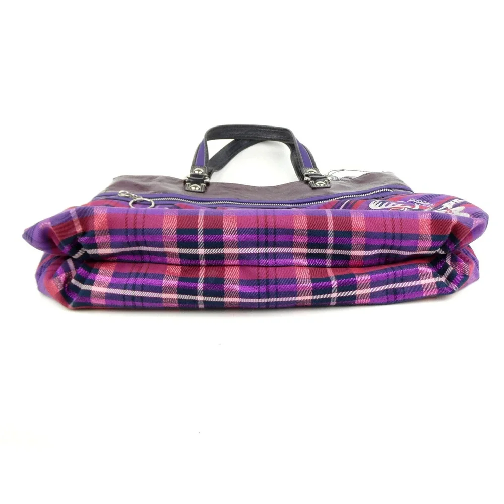 Coach Poppy Purple Plaid Large Shoulder Bag Tote 15886